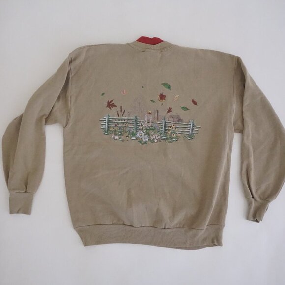 Vintage Morning Sun Tan Fall Graphic Sweatshirt Cabincore Sunflower Garden XL - Picture 11 of 11